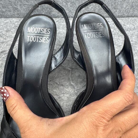 Mootsies Tootsies Vintage 90s Black Slingback Peep Toe Sandal Women 7.5 - Picture 6 of 8